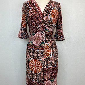 Anthropologie Fig & Flower Floral Multicolor Twist Dress Size M